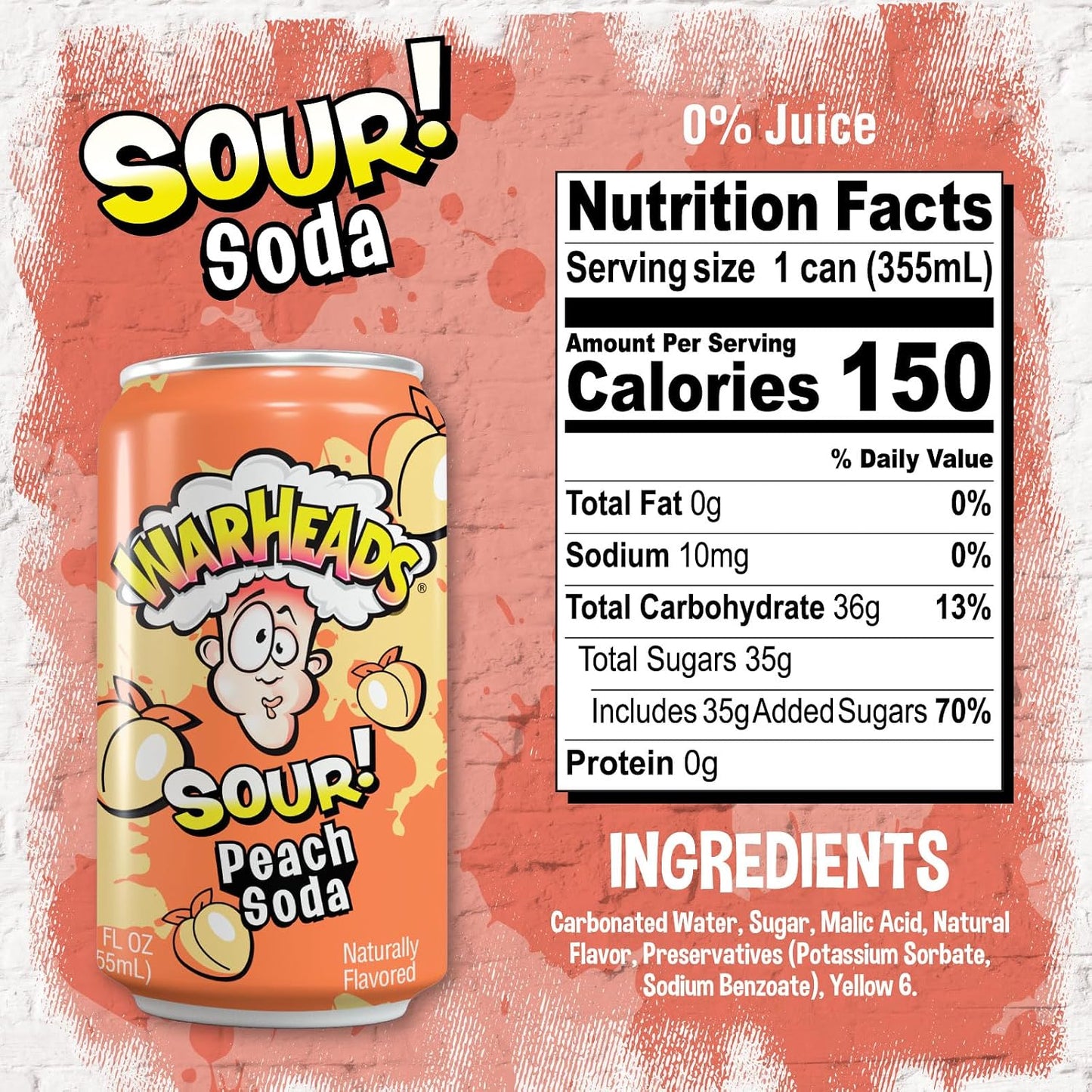 Газований напій зі смаком кислого персика Warheads Sour Peach Candy Soda 330 мл