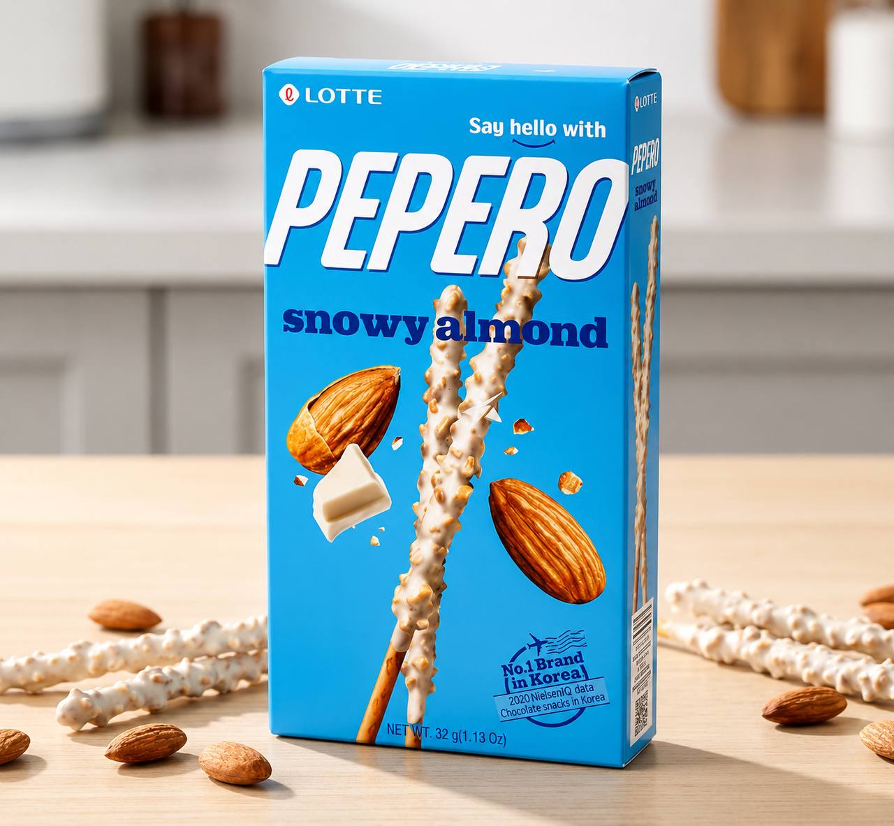 Палички з білим шоколадом та мигдалем Pepero Snowy Almond 32 г