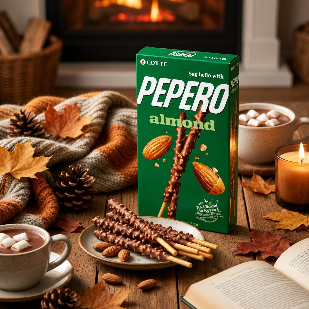 Палички в шоколадній глазурі з мигдалем Almond Pepero Lotte 32г
