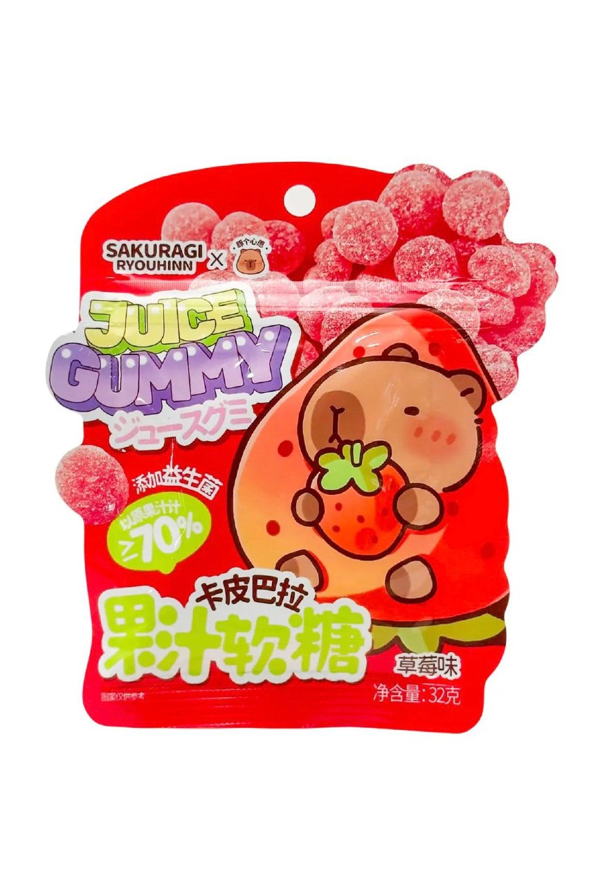 Жувальні цукерки з полуничним соком Capybara Strawberry Juice SAKURAGI 32 г