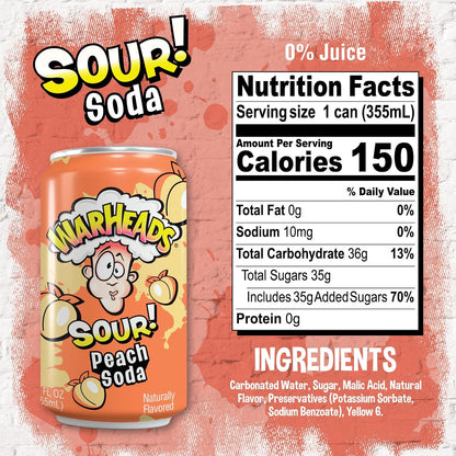 Газований напій зі смаком кислого персика Warheads Sour Peach Candy Soda 330 мл
