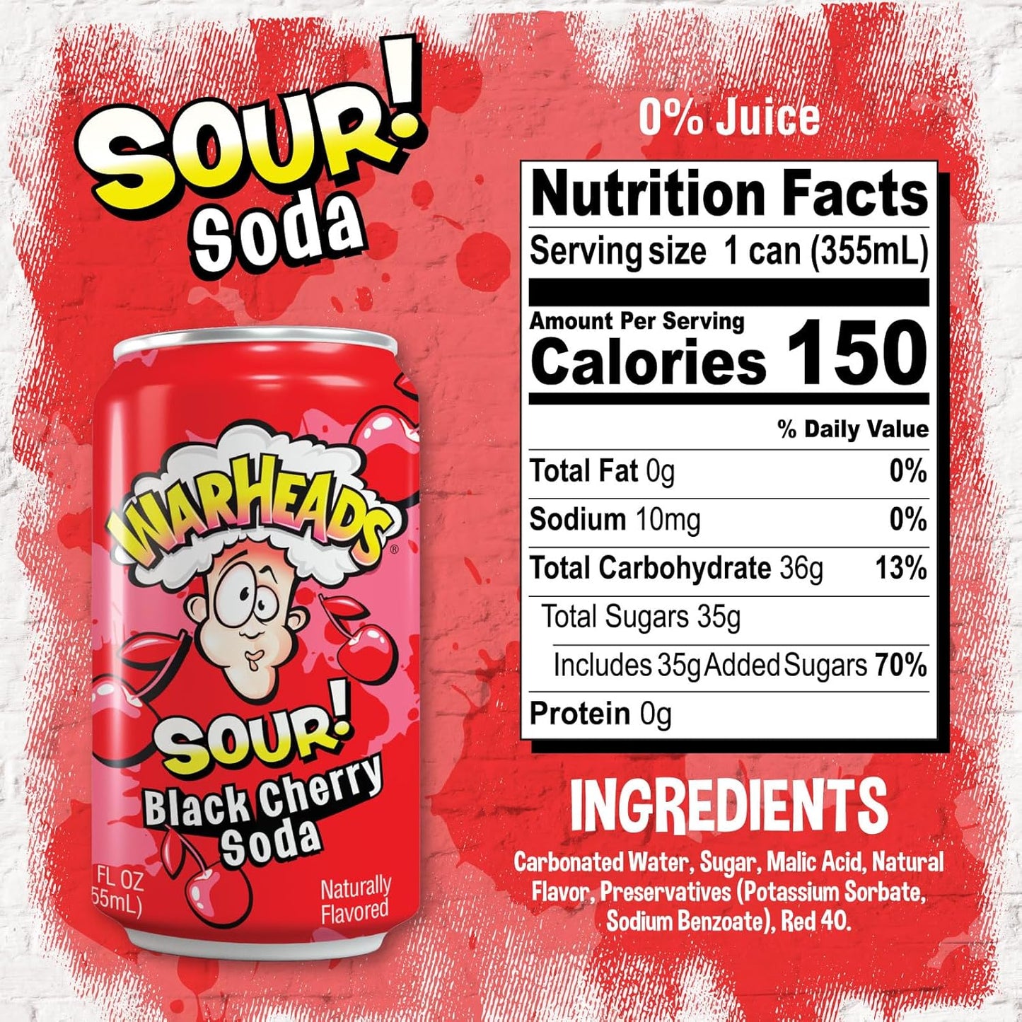 Газований напій зі смаком кислої чорної вишні Warheads Sour Black Cherry Soda 330 мл
