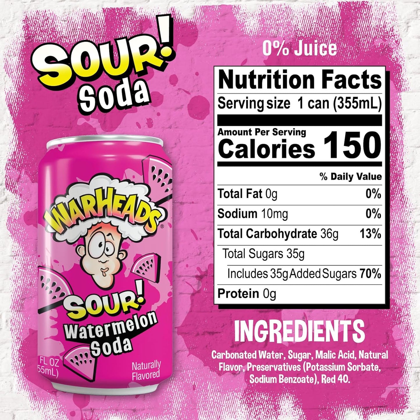 Газований напій зі смаком кислого кавуна Warheads Sour Watermelon Soda 330 мл