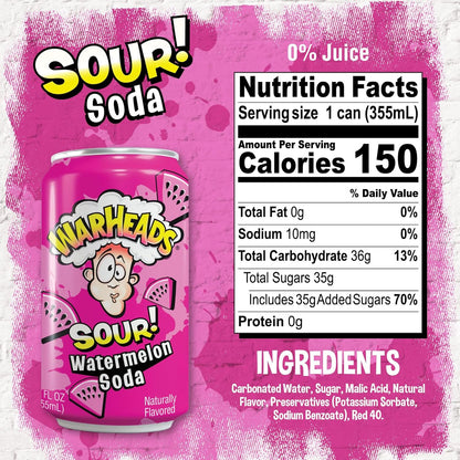 Газований напій зі смаком кислого кавуна Warheads Sour Watermelon Soda 330 мл