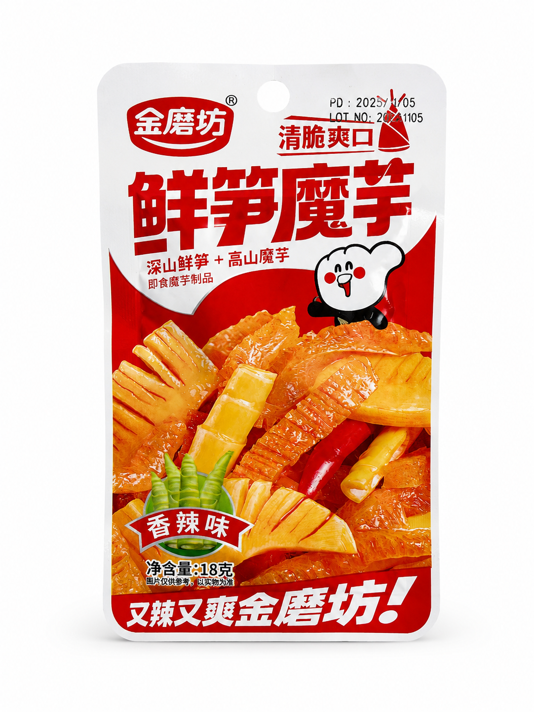 Снек з конжаку та пагонів бамбука гостро-пряний Bamboo Shoots & Konjac Snack Spicy Flavor 18 г