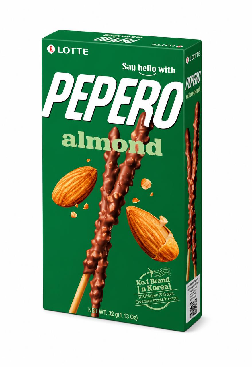 Палички в шоколадній глазурі з мигдалем Almond Pepero Lotte 32г